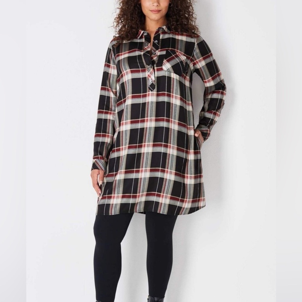 J. Jill Black and Red Checkered Shirt Dress